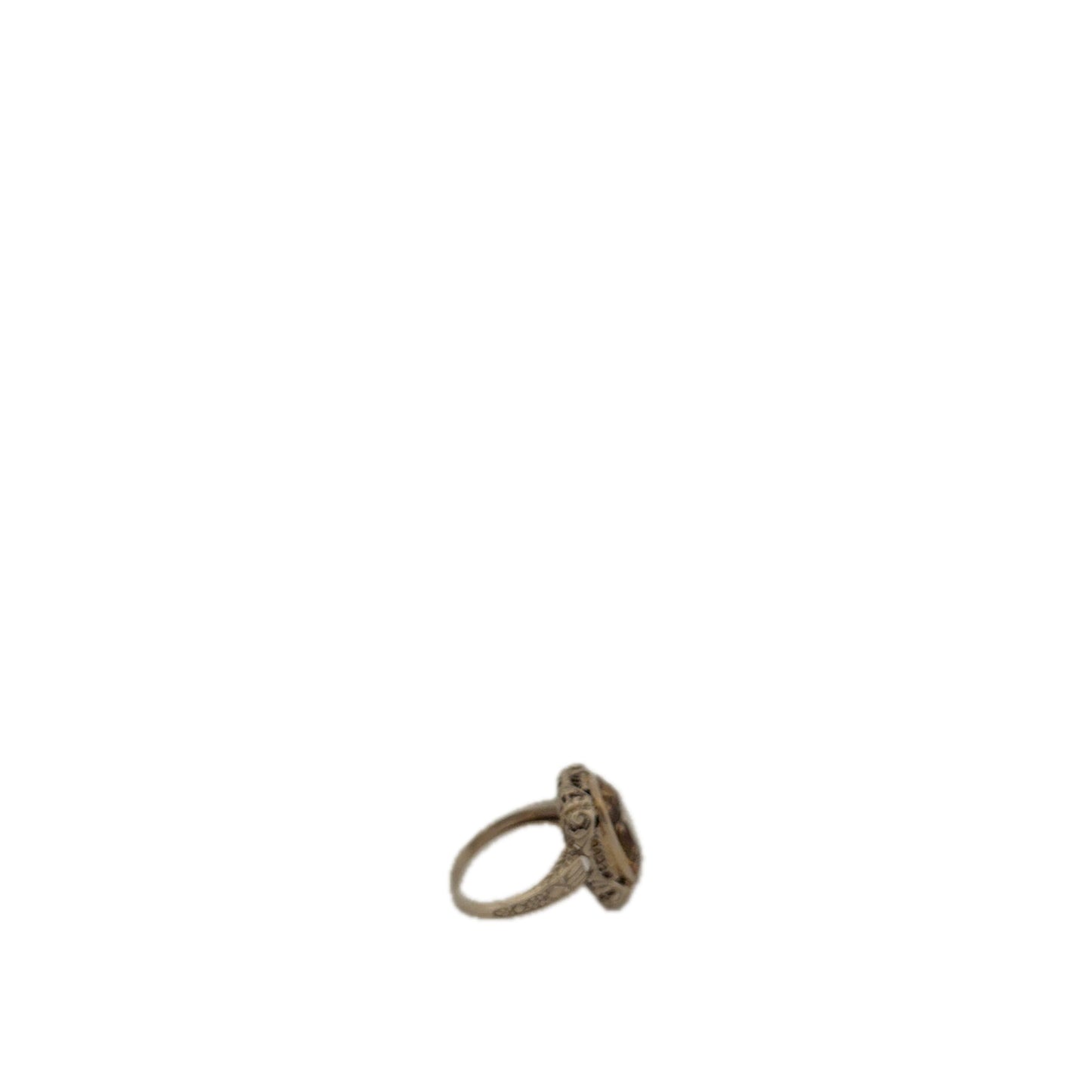 14K White Gold Yellow Stone Filigree Vintage White Gold Ring