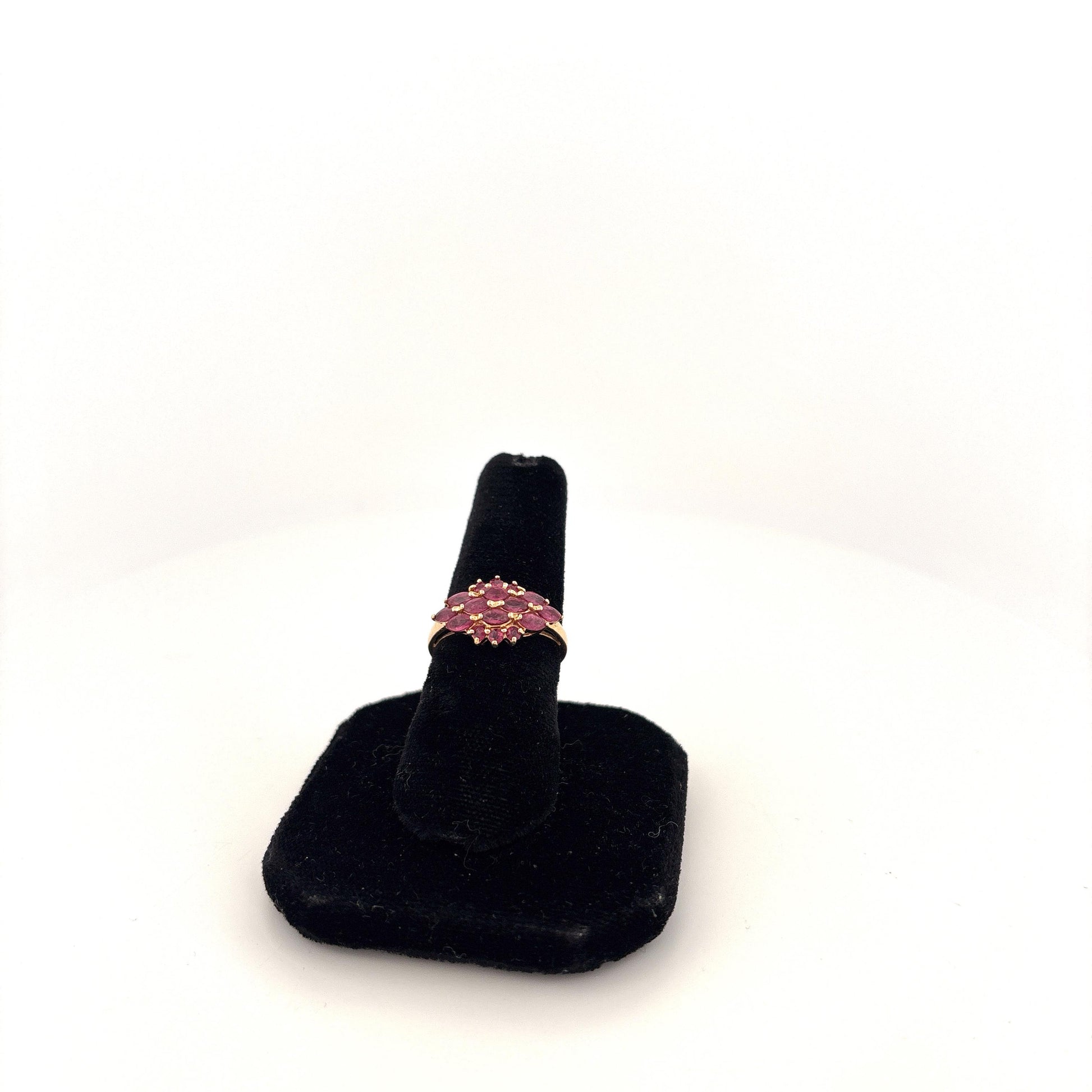 14K Yellow Gold Ruby Cluster Ring