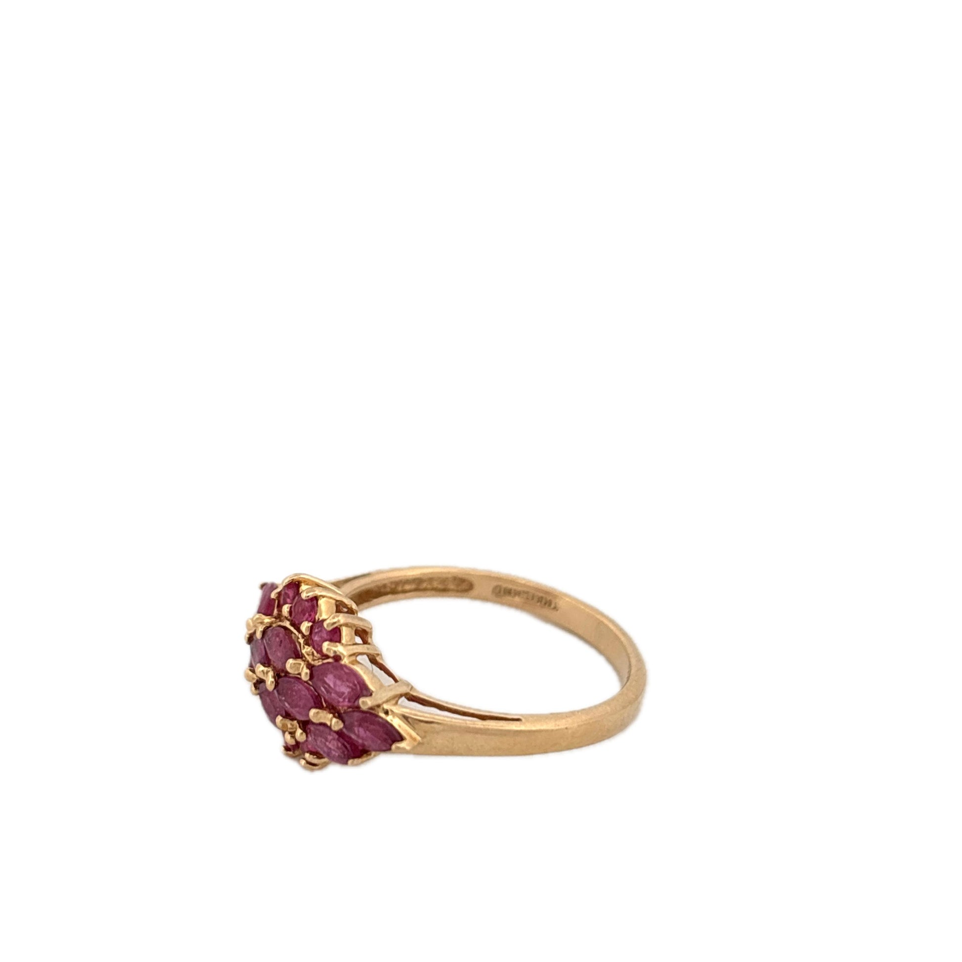 14K Yellow Gold Ruby Cluster Ring