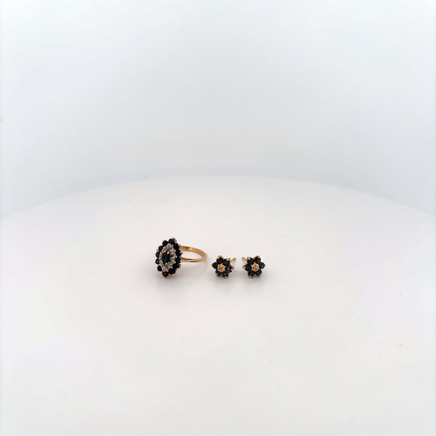 14K Yellow Gold Sapphire and Diamond Ring and Earring Set