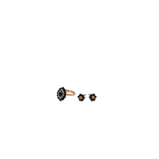 14K Yellow Gold Sapphire and Diamond Ring and Earring Set