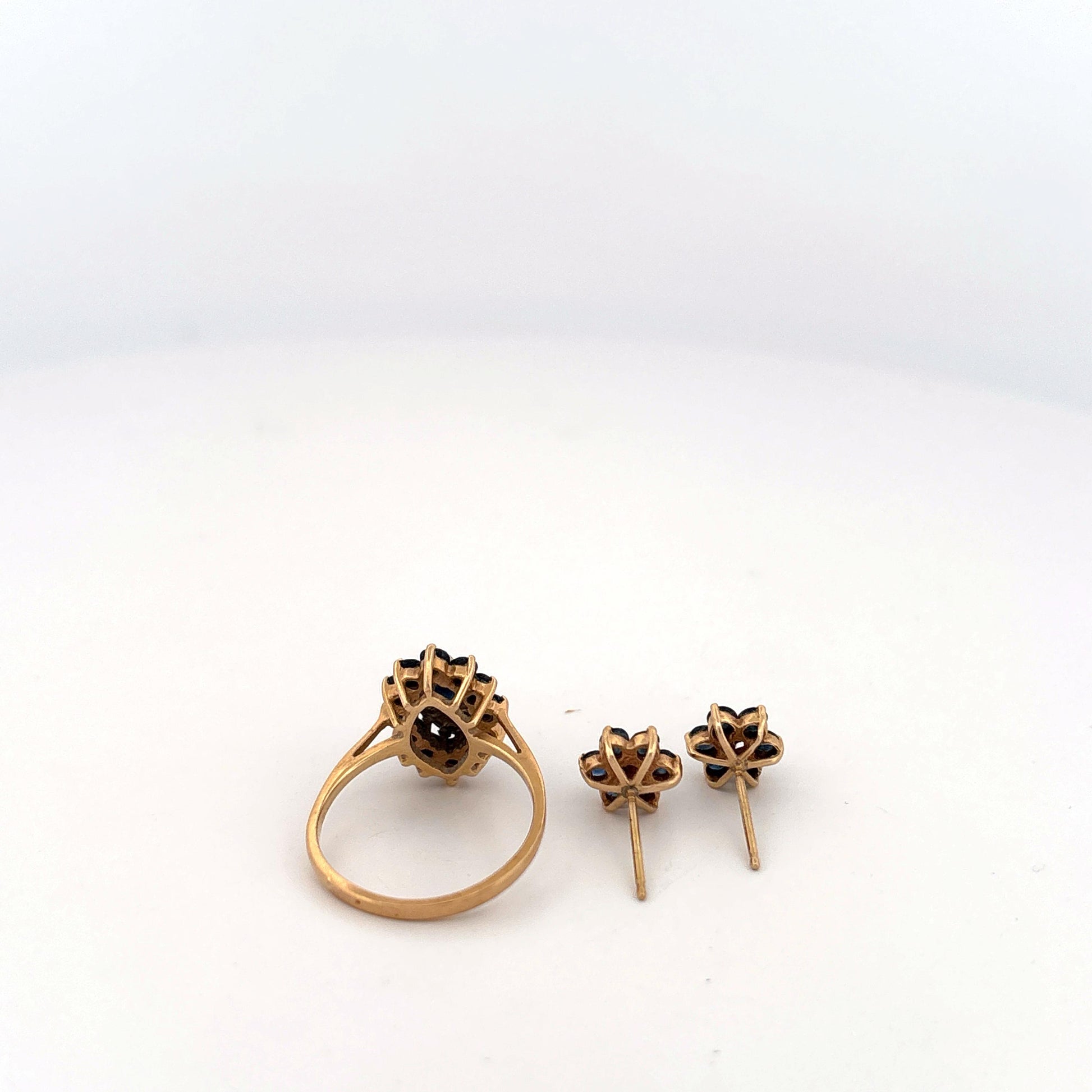 14K Yellow Gold Sapphire and Diamond Ring and Earring Set
