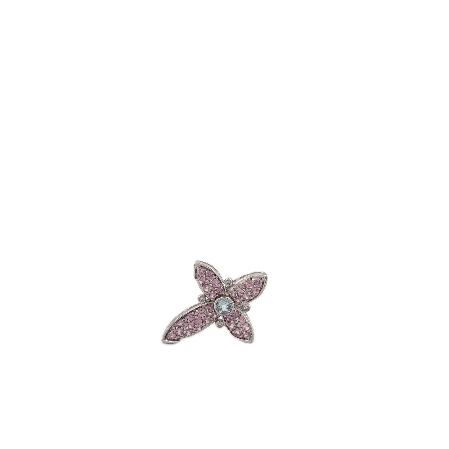 14k White Gold Cross with Blue and Pink Topaz