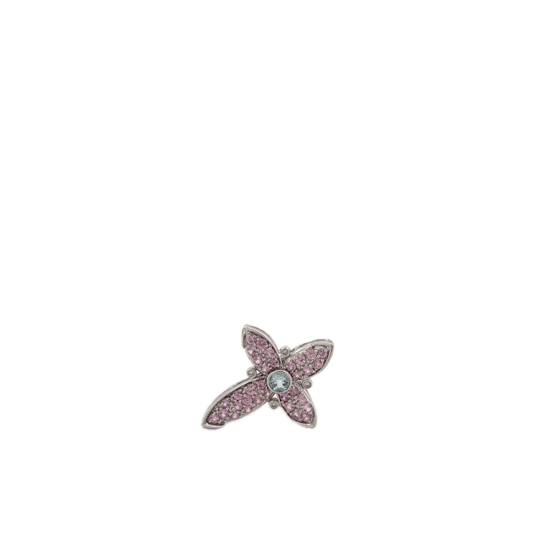 14k White Gold Cross with Blue and Pink Topaz
