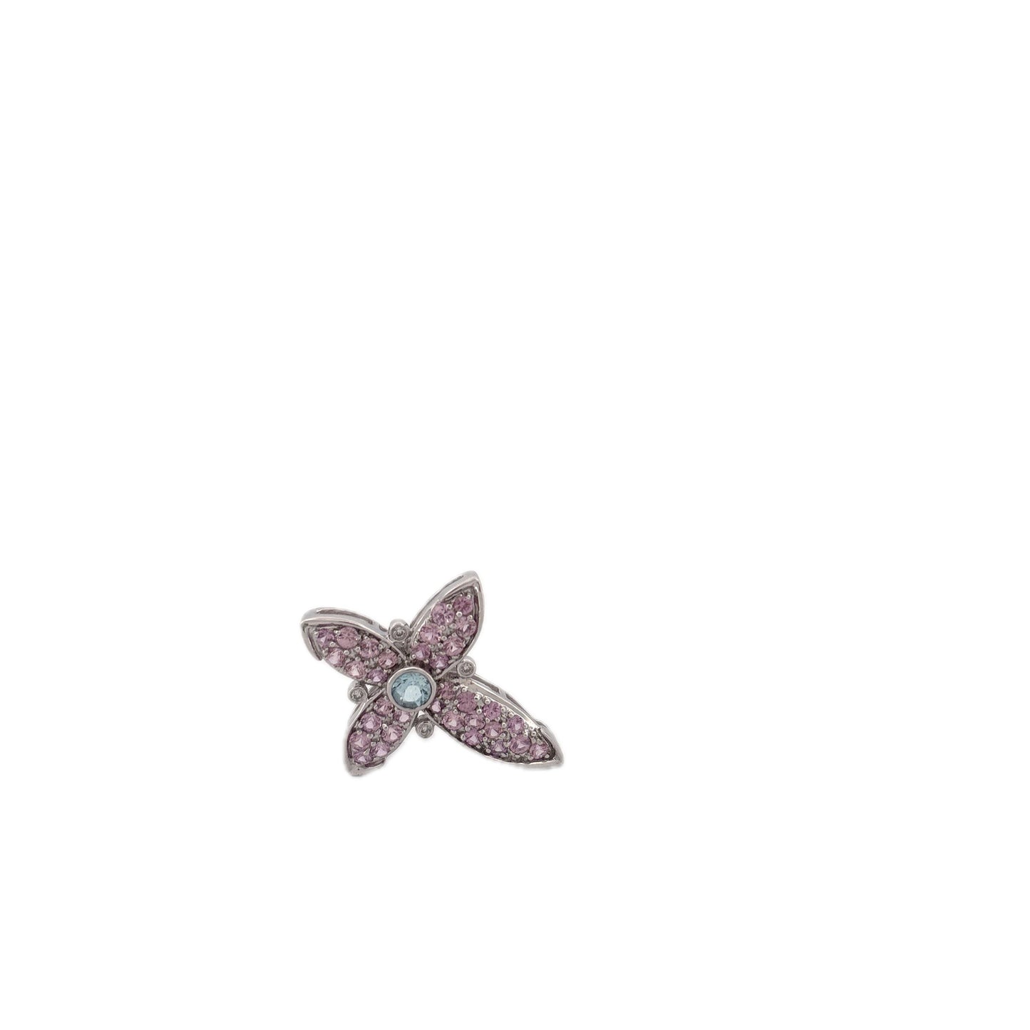 14k White Gold Cross with Blue and Pink Topaz