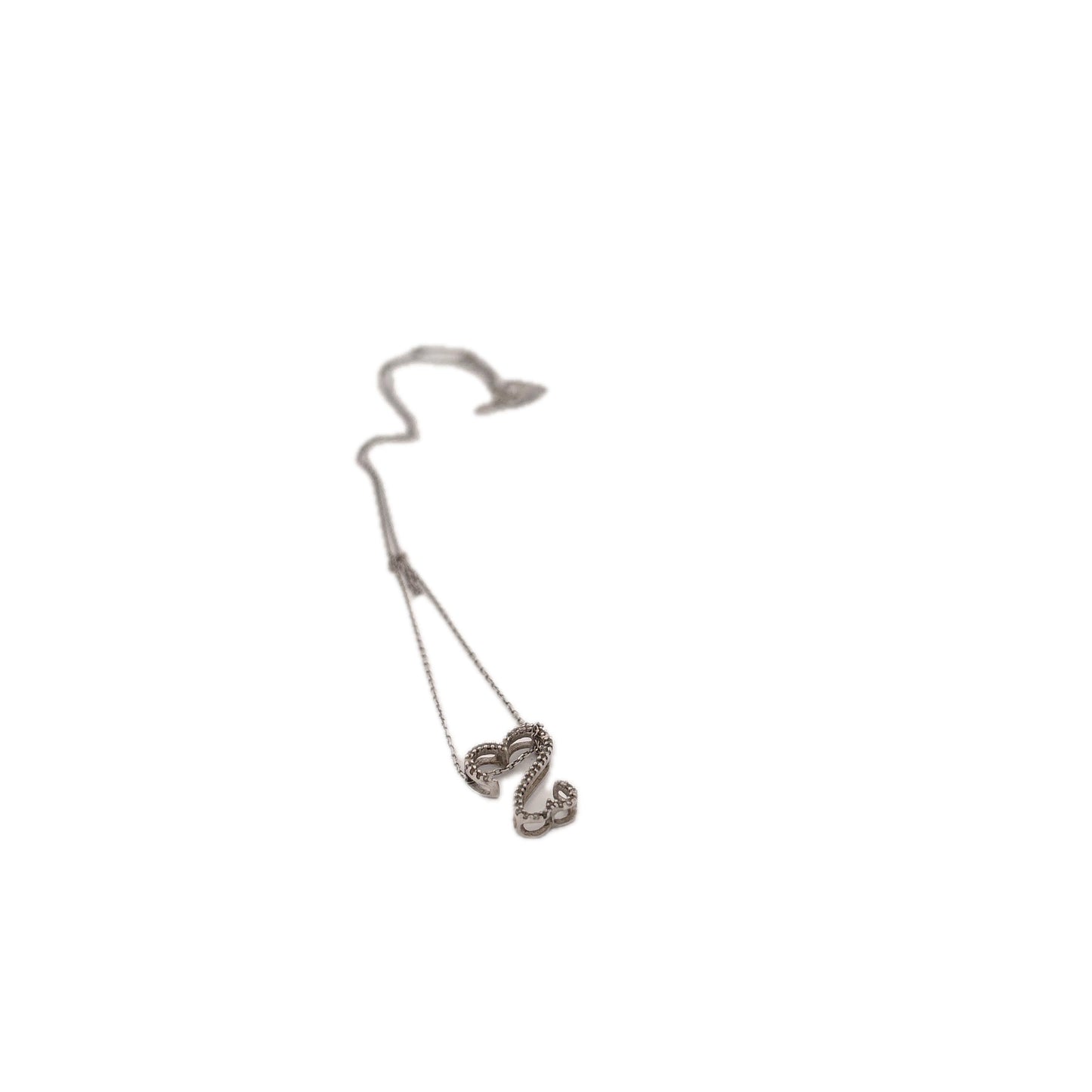 14K White Gold Double heart white gold necklace