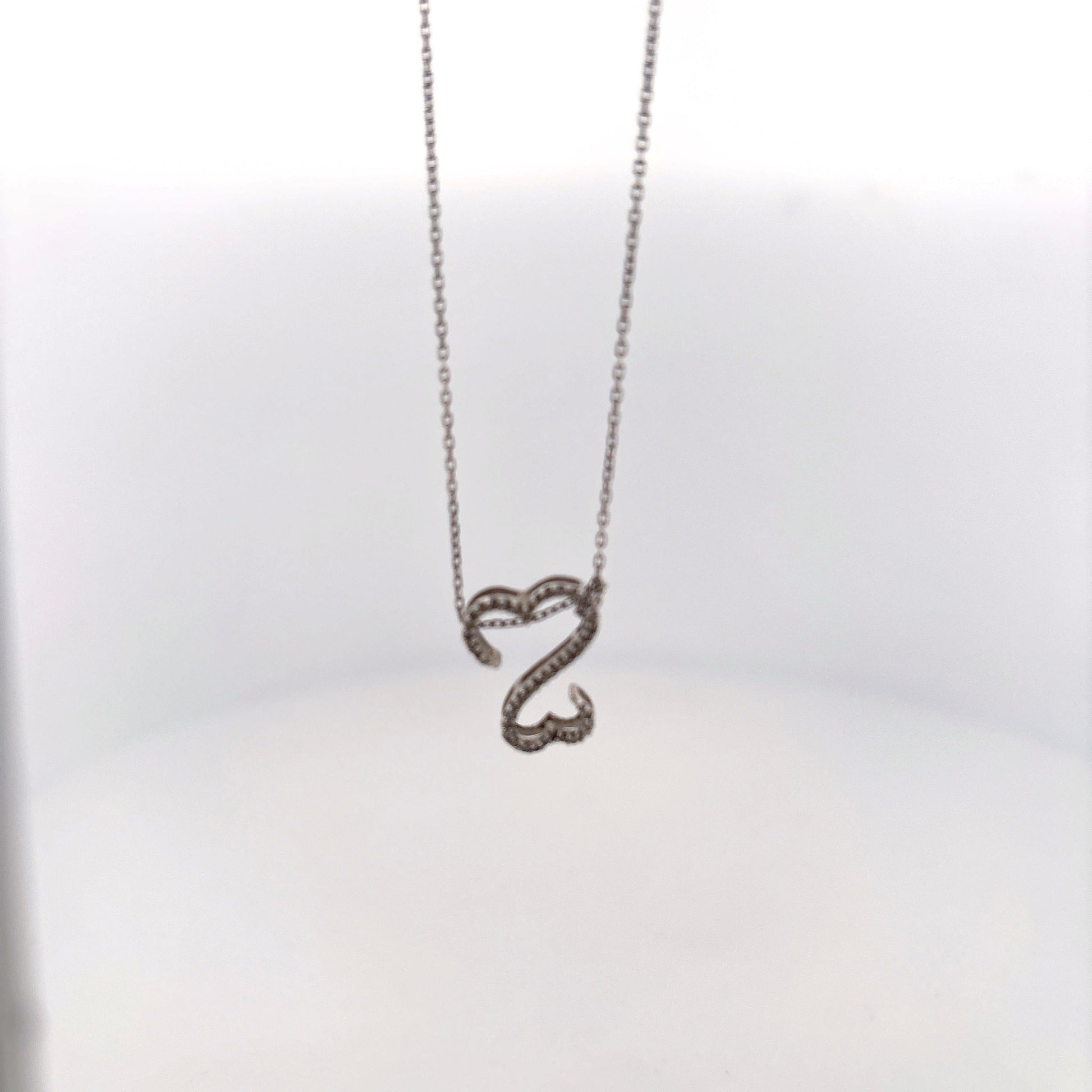 14K White Gold Double heart white gold necklace