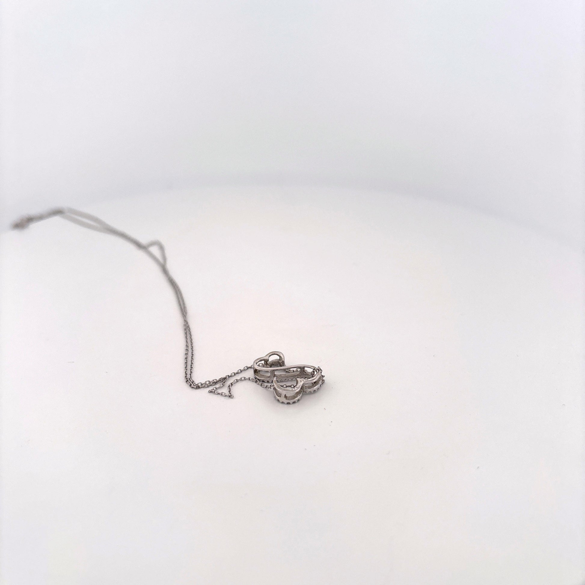 14K White Gold Double heart white gold necklace