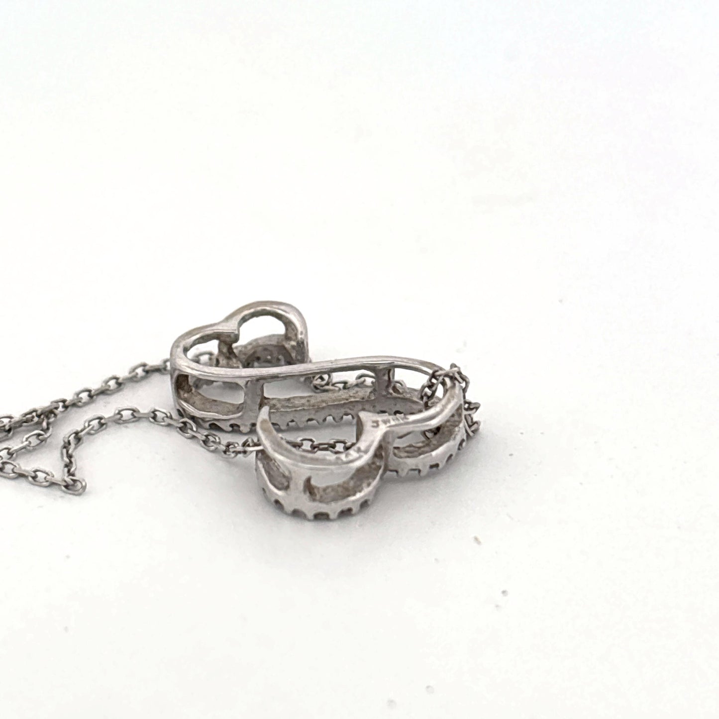14K White Gold Double heart white gold necklace