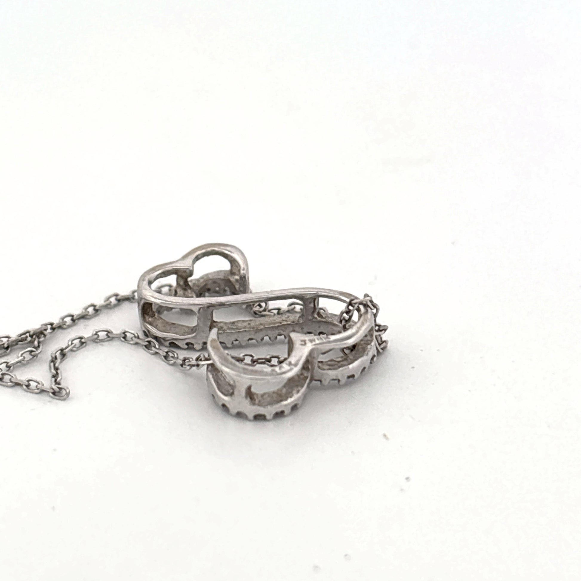 14K White Gold Double heart white gold necklace