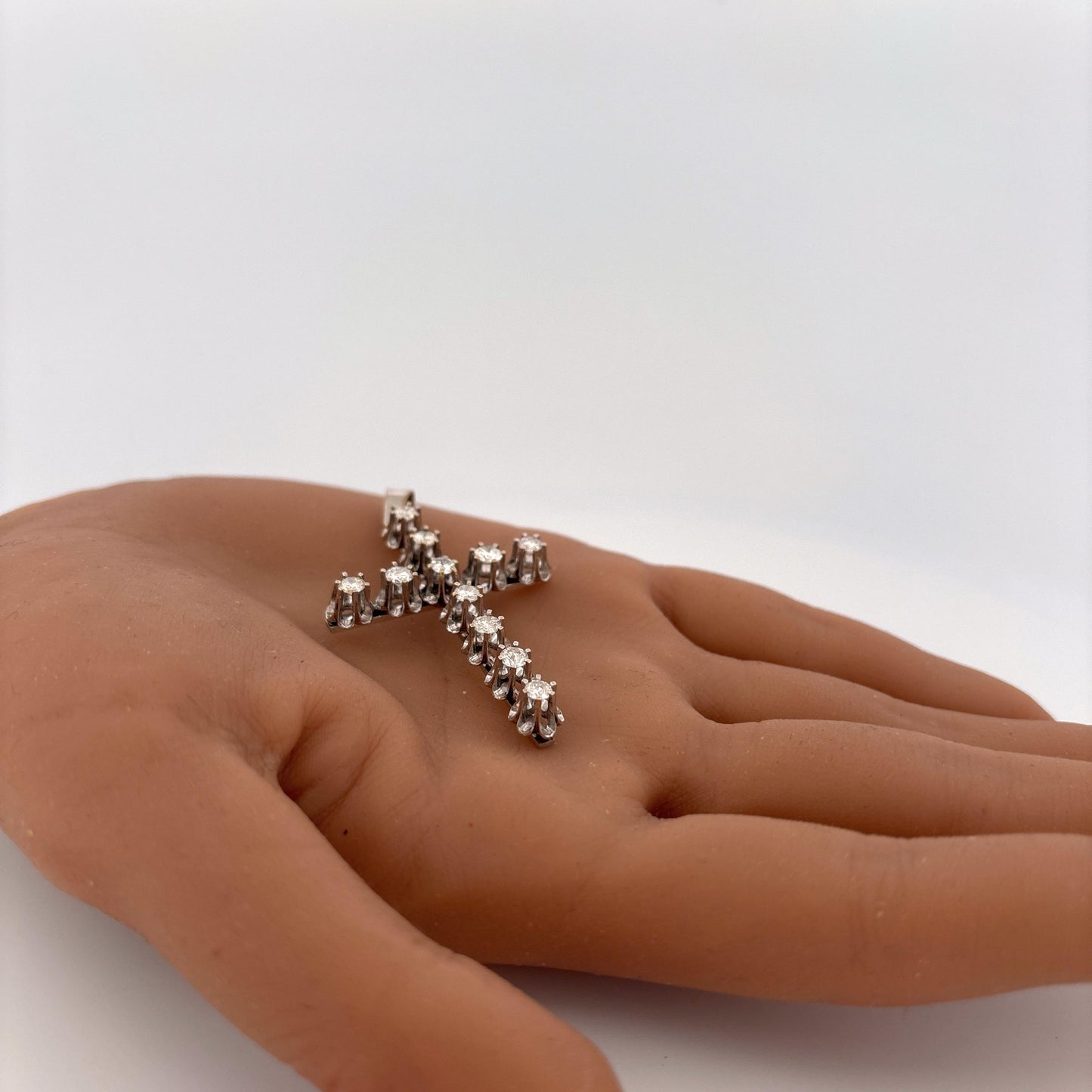 14K White Gold Large Diamond Cross Pendant