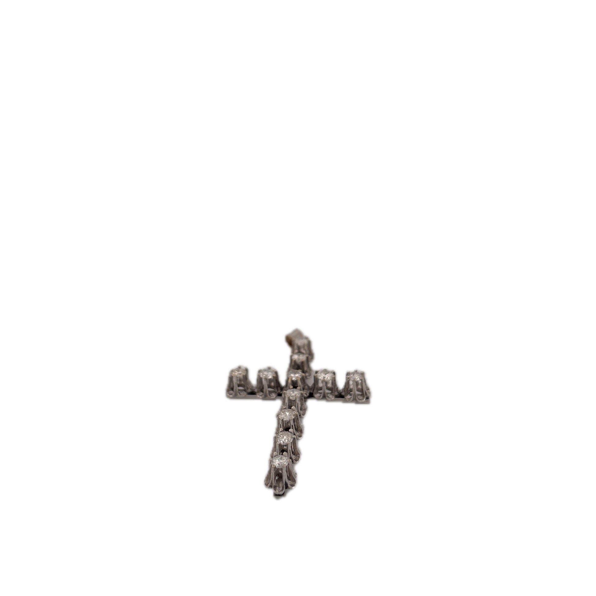14K White Gold Large Diamond Cross Pendant