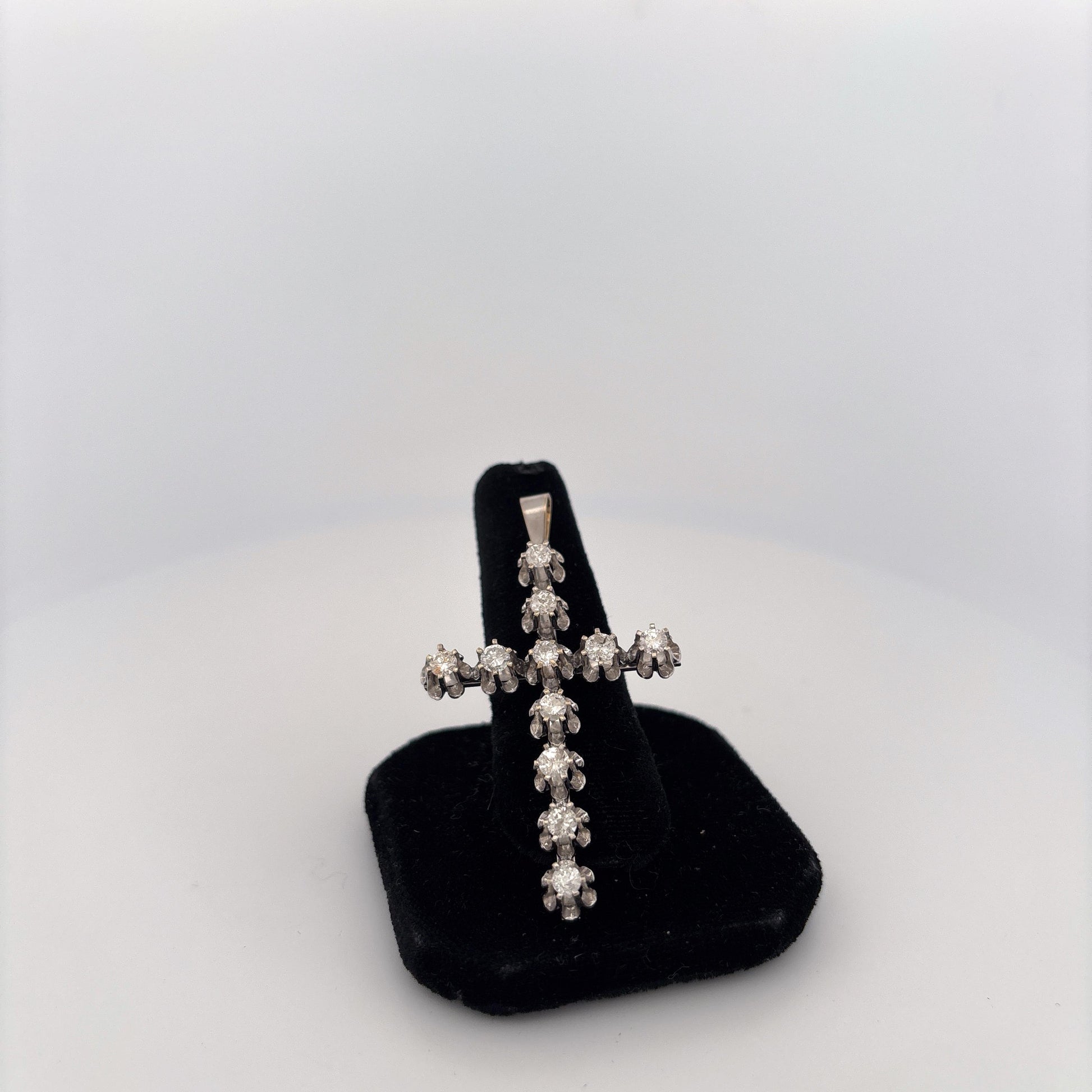 14K White Gold Large Diamond Cross Pendant