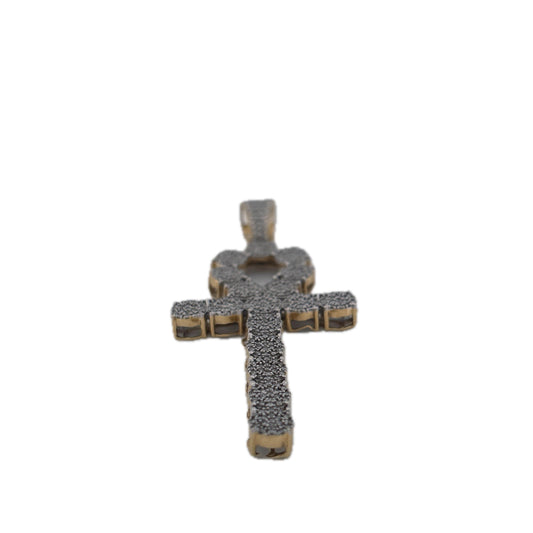 14K Two Tone Pave Diamond Cross Pendant Contemporary