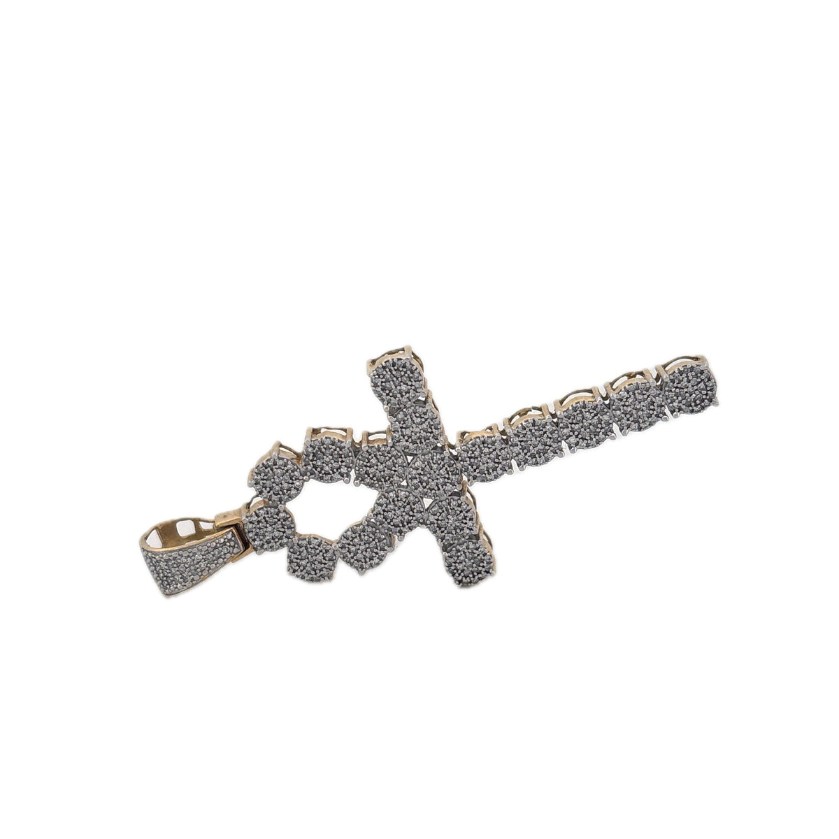14K Two Tone Pave Diamond Cross Pendant Contemporary
